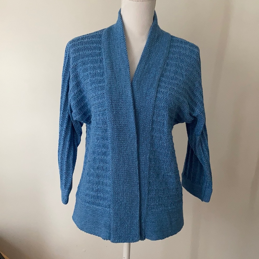 Charter Club blue knit cardigan sweater Sz small granny warm cozy
